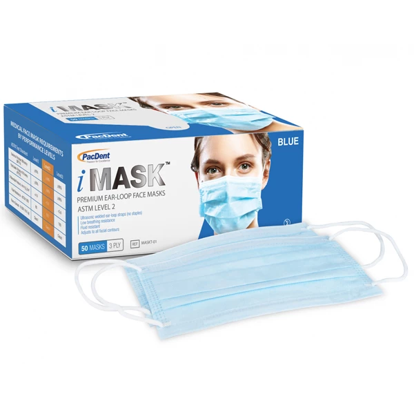 iMask Level 2 Ear-Loop Masks, Blue, 50/Box