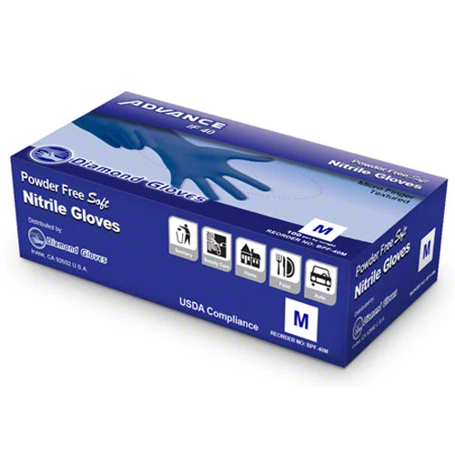 Advance IF40 Diamond Nitrile Gloves, Blue, Medium, 100/Bx. Powder-Free