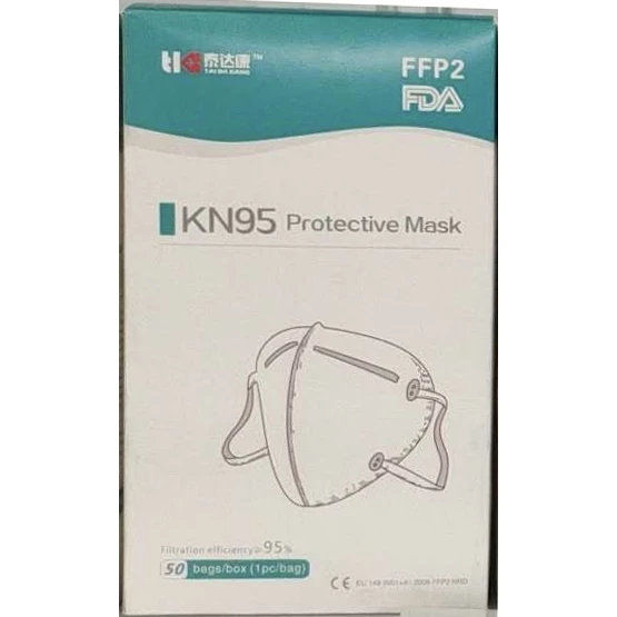 Tai Da Kang KN95 Mask, White, 50/box (individually sealed). FFP2. Earloop