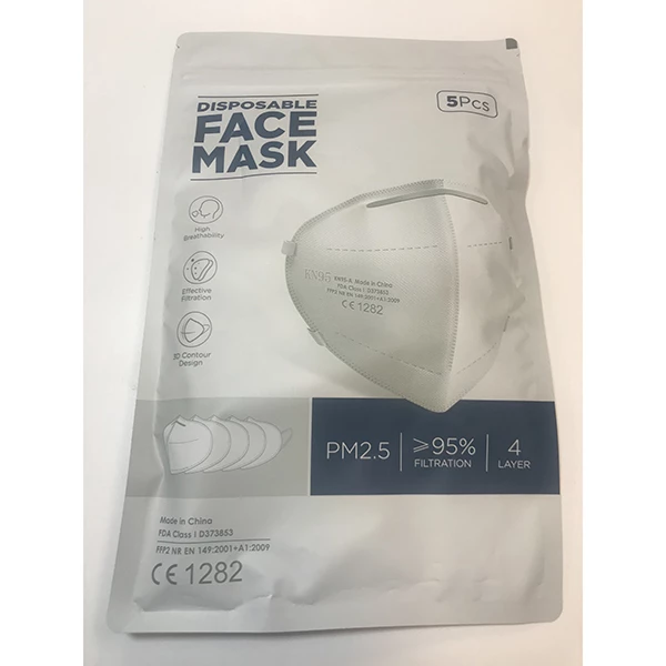Mascarilla KN95 DongGuan HuaGang, 4 capas - Blanca, 5/unid. Filtración de partículas ≥95%