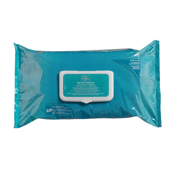 Hygea Multi-Purpose Washcloths, 60 Wipes/Pk, 12" x 8". With moisturizing Aloe