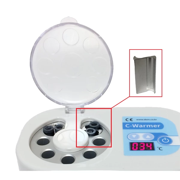 Calentador de anestésico y composite C-Warmer Blue con soporte para compule. 7 tamaños variados.