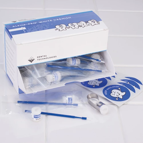 Alpha-Pro White Varnish kit, 5% Sodium Fluoride, Bubble Gum Flavor. Varnish