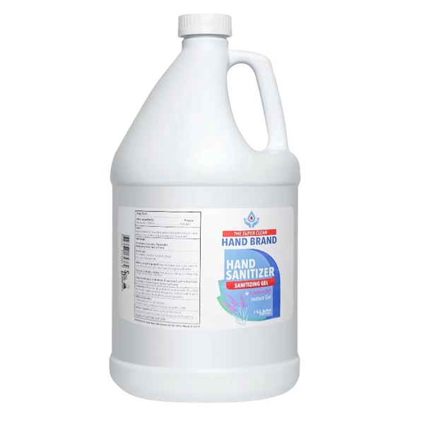 Gel desinfectante de manos Super Clean Hand Brand 70% alcohol, botella de 1 galón con tapa.