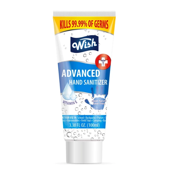 Desinfectante de manos Wish 62% de alcohol etílico, tubo de 3.38 oz. Infundido con vitamina E.
