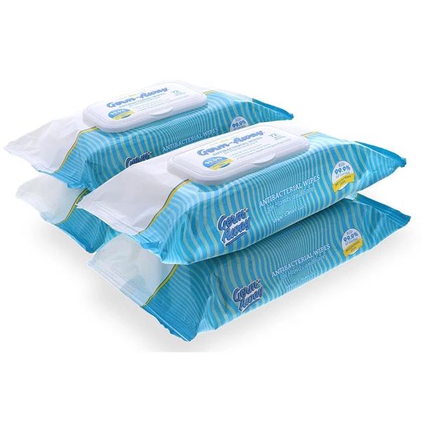 Germ-Away Antibacterial Hand & Face Wipes, 5.75" x 8", 4 x 72 Wipes/Pk, Soft