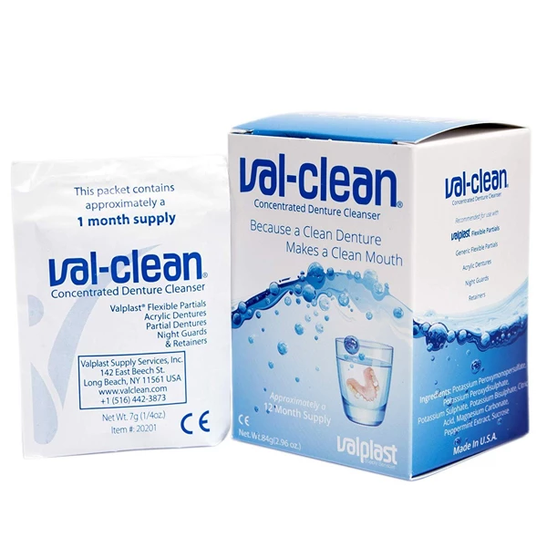 Val-Clean Concentrated Denture Cleaner, 12 Packets/Box. Safely, quickly