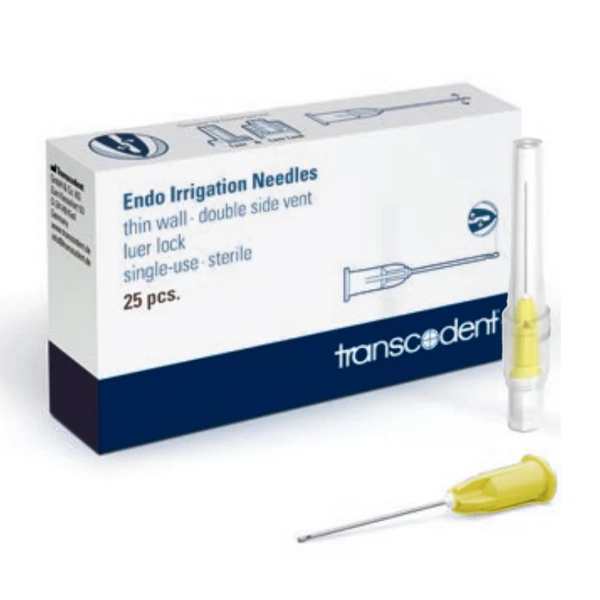 Transcodent 30 Gauge Double Vent Endo Irrigation Needles, Yellow, 25/Pk