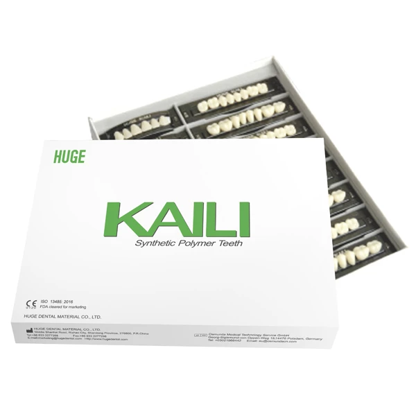 Dientes de dentadura de polímero sintético Kaili, S6/L6/32, tono A2, 4 juegos completos.