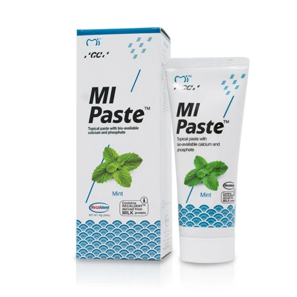 MI Paste Mint 1 x 40g Tube. Topical Tooth Cream contains RECALDENT (CPP-ACP) MI Paste Mint 1 x 40g Tube. Topical Tooth Cream contains RECALDENT (CPP-ACP)