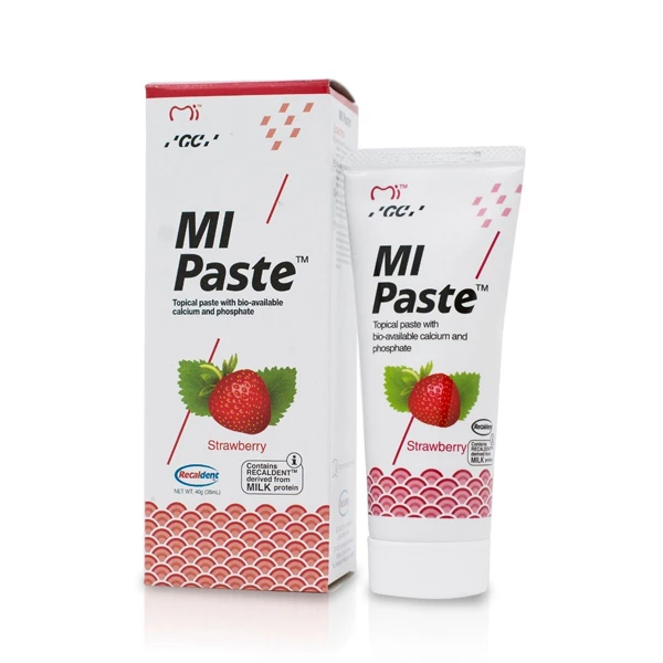 MI Paste Fragola 1 x 40g Tubo. Crema dentale topica contiene RECALDENT.