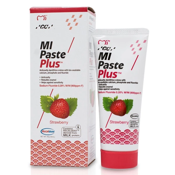 MI Paste Plus Fresa 1 x 40g Tubo. Crema dental tópica contiene RECALDENT.