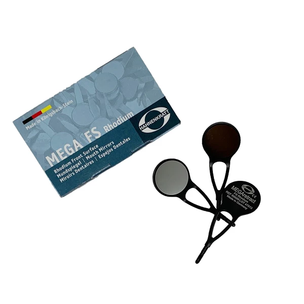 Espejo bucal bifurcado BLACKline MEGAretract FS Rhodium #5, con rosca CS, 3 unidades por paquete.