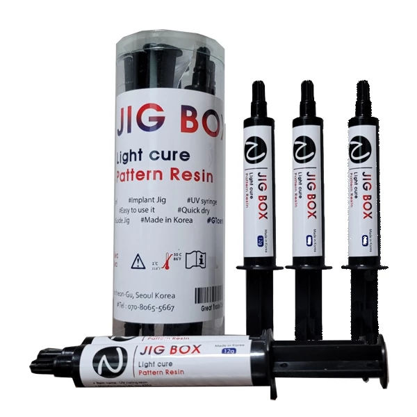 Jig Box Light-Curing Pattern Resin 5x 12g Syringes. Cures in 3 minutes Jig Box Light-Curing Pattern Resin 5x 12g Syringes. Cures in 3 minutes