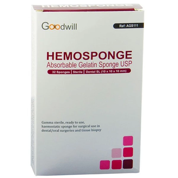Goodwill Hemosponge 10x10x10mm Sterile, Absorbable, Gelatin Sponge, 32/Box