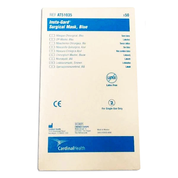 Mascarilla quirúrgica Insta-Gard ASTM Nivel 1 Azul, 50/unidad. BFE >= 95%, interior de celulosa.