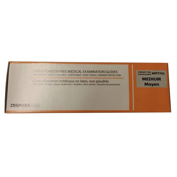 Disposamed Latex Gloves Medium, Non-Sterile, 100/Box. Powder-free, textured