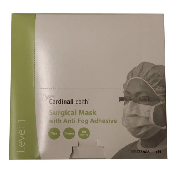 Mascarilla quirúrgica Secure-Gard ASTM Nivel 1 con adhesivo antiempañante y lazo, verde.