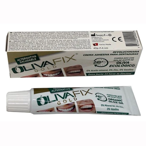 OlivaFix Gold Denture Adhesive Cream, 40 Gm.(1.4 oz.) tube. Made with 30%