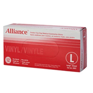 Перчатки для осмотра Alliance Vinyl, белые - большие, 100 шт./уп. Без порошка, нестерильные.