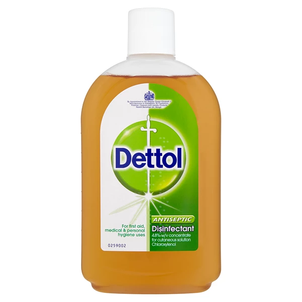 Dettol líquido antiséptico desinfectante PAQUETE DE EXPORTACIÓN, 500 mL. Para primeros auxilios.
