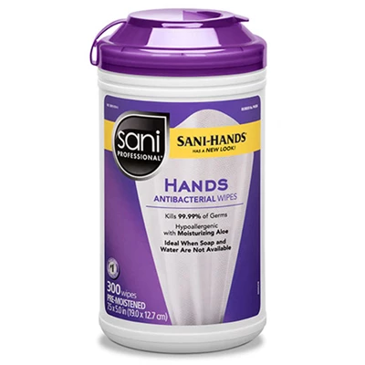 Toallitas antibacterianas Sani Professional 7.5 "x 5" 300/unidad. Cloruro de benzalconio.