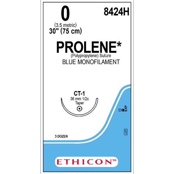 Ethicon Prolene 0, 30" (75 cm) Sutura de Polipropileno No Absorbible, Azul