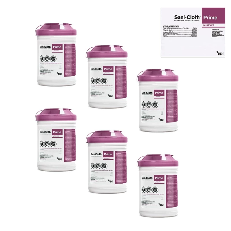 Toallitas desechables germicidas Sani-Cloth Prime, 160 toallitas/lata, 6 latas/caja.