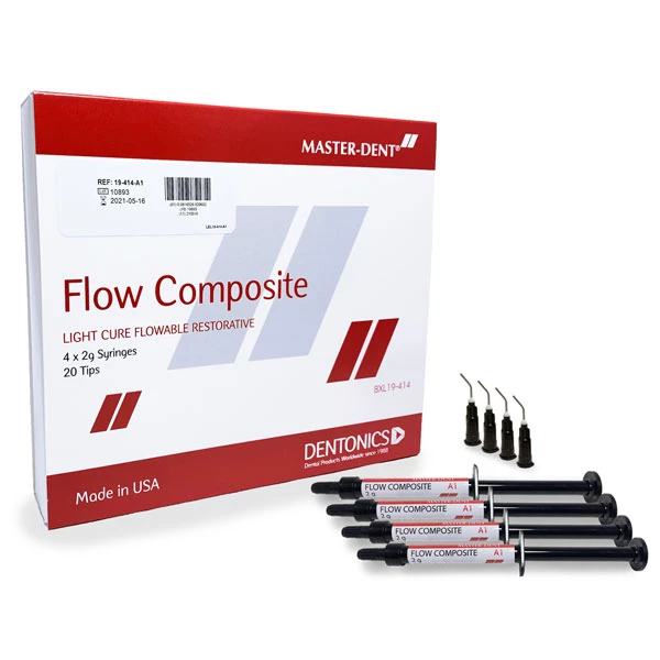 Master-Dent Flow Composite - A3.5, 4 x 2gm syringe and 20 tips. Light Cure