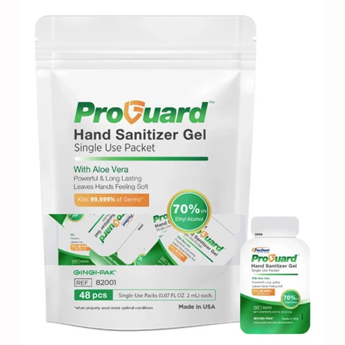 ProGuard Hand Sanitizer Gel, 48 x 0.07 fl oz Packet. 70% ethyl alcohol