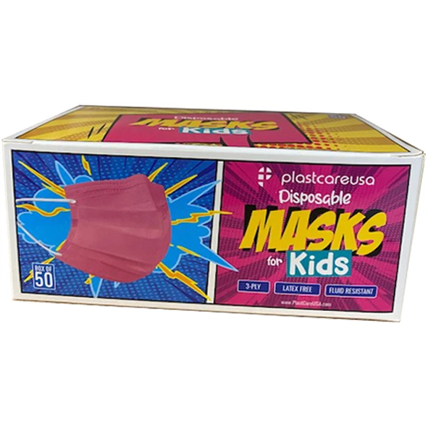 plastcareusa 3-lagige nicht-medizinische Einweg-Gesichtsmasken mit Ohrschlaufen für Kinder, Pink
