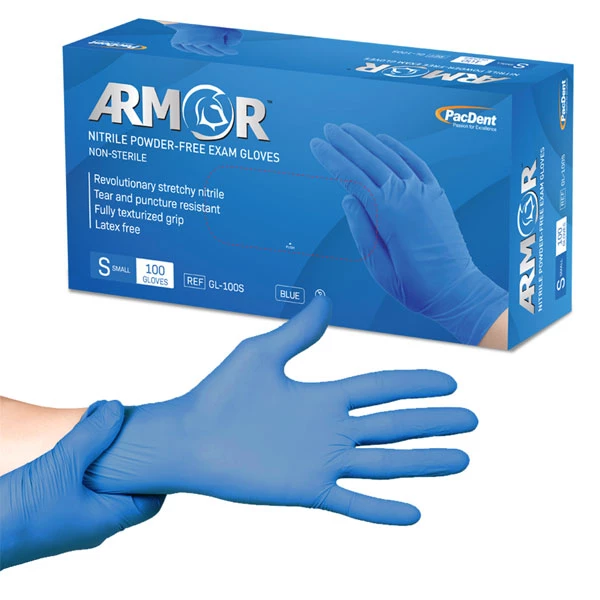 Перчатки для обследования Armor Nitrile - LARGE 100/уп. Синие, без порошка, без латекса, прочные.