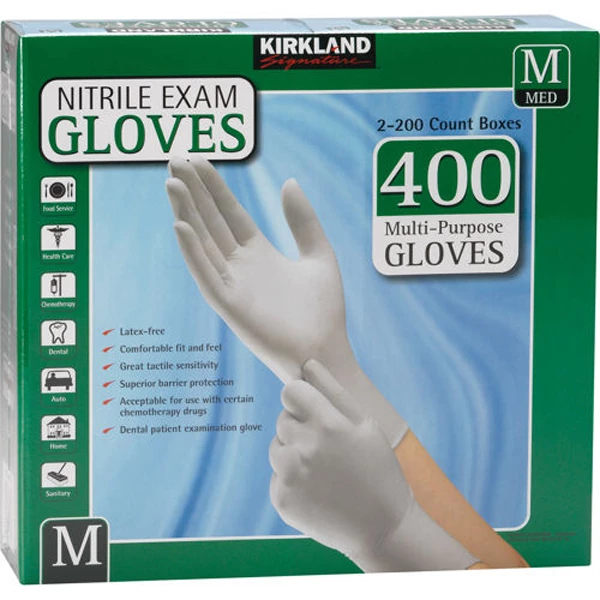 Kirkland Signature Nitrile Exam Gloves, White MEDIUM 2x 200/box. Textured