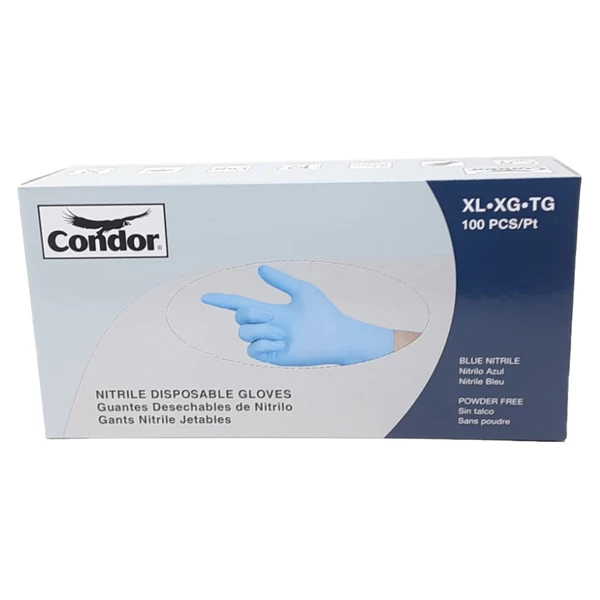 Guantes de Nitrilo Condor de Uso General Talla X-LARGE Azules, 10x 100/Caja. Sin Polvo.