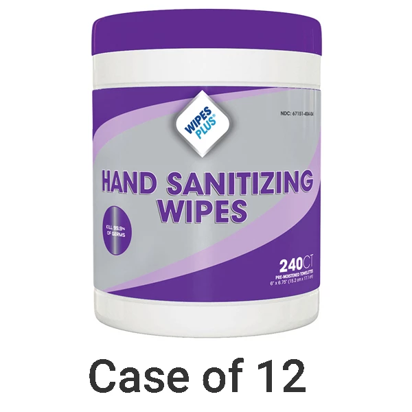 WipesPlus Toalhetes Desinfetantes para Mãos 6" x 6,75" 12x 240/Lata. Aprovado pela FDA, à base de água.
