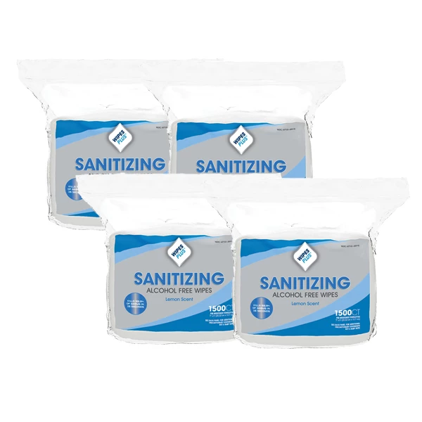 WipesPlus 8"x5" Alcohol Free Hand Sanitizing Wipes Refill: 4x 1500/Bag. Gently