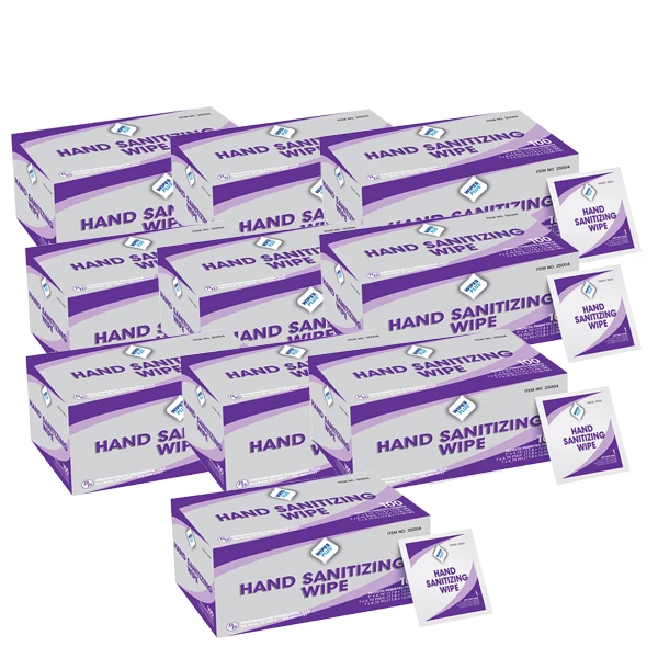WipesPlus 7" x 4,75" Handdesinfektionstücher - 10x 100 Sachets pro Box. FDA