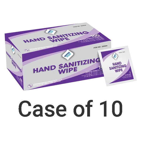 WipesPlus 7" x 4,75" Handdesinfektionstücher - 10x 100 Sachets pro Box. FDA