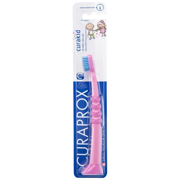 Cepillo de dientes Curaprox Curakid Súper Suave para niños de 0 a 4 años – Rosa, 1/unidad