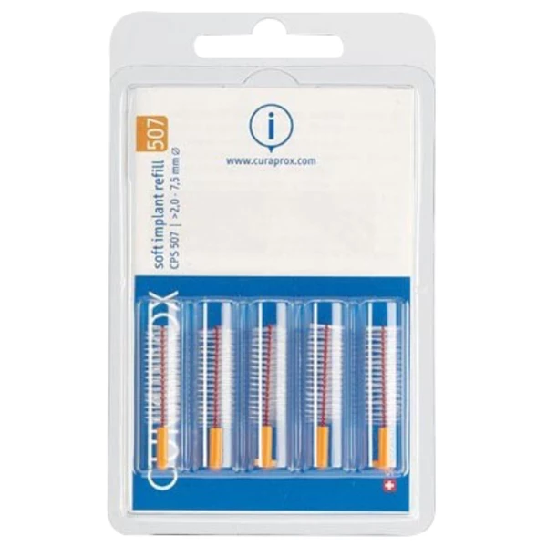 Curaprox Soft-Implant CPS 507 Interdental Brush Tips 2 - 7.5mm Orange, 5/Pk