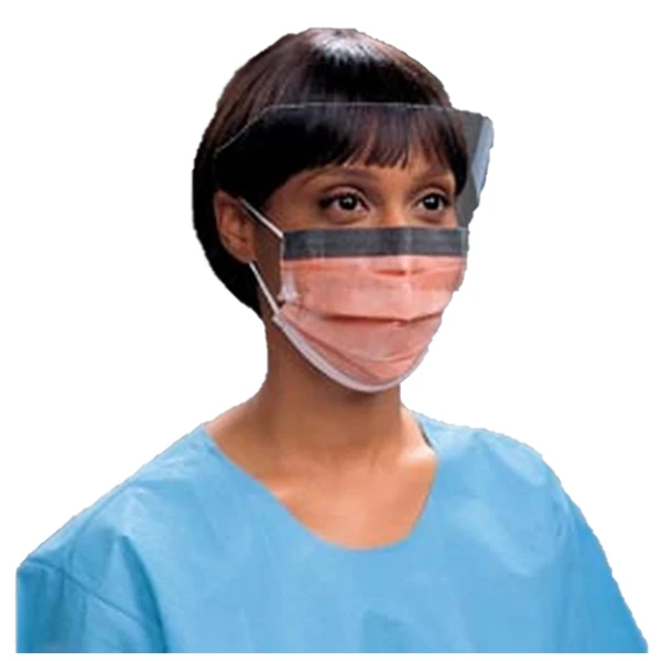 FluidShield Orange Procedure Ear-Loop Mask w/Wraparound Splashguard Visor FluidShield Orange Procedure Ear-Loop Mask w/Wraparound Splashguard Visor