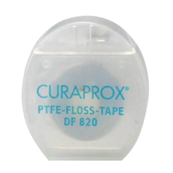 Curaprox DF 820 Zahnseide gewachst mit CHX, Minzgeschmack, 35 m in Kunststoff.