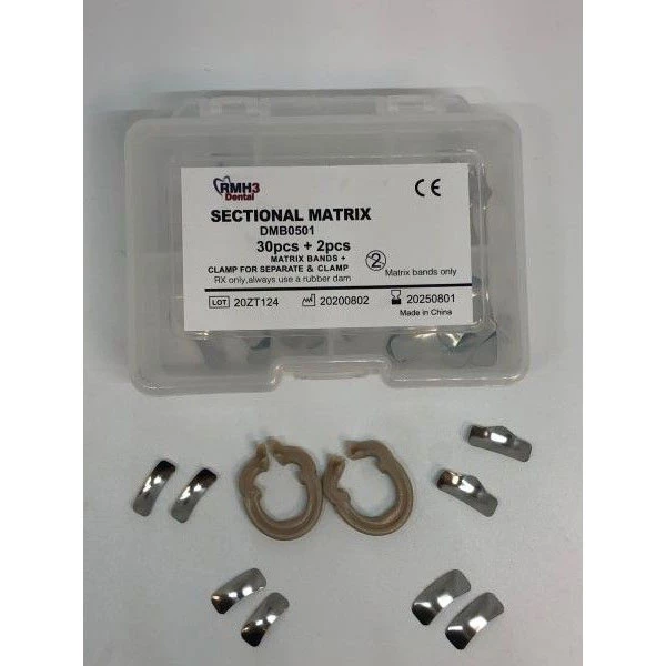 Kit RMH3 Sistema di Matrice Sezionale Dentale 32 pezzi. Include bande di matrice e morsetto.