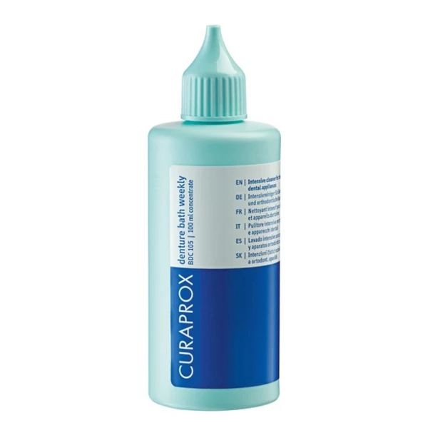 Curaprox BDC 105 Weekly Denture Cleaning Solution 100ml Bottle. Concentrate