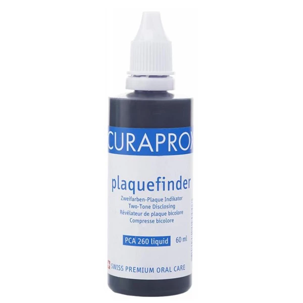 Curaprox PCA 260 Solución Indicadora de Placa Bicolor, botella de 60 ml. Revela