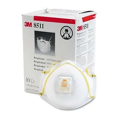 Respirador Particulado 3M 8511 NIOSH N95 con bandas elásticas trenzadas, 10 por caja. Cool Flow.