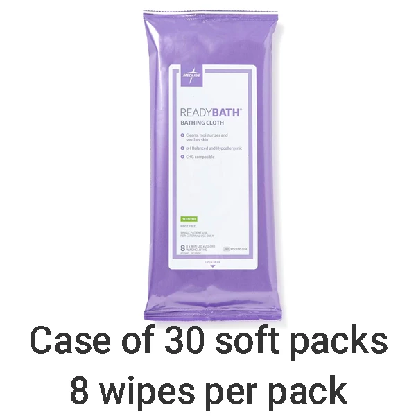 ReadyBath 8"x8" Scented Bathing Cloths, Case of 30x 8/Pack. Pre-moistened Wipes