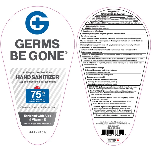 Germs Be Gone Hand Sanitizer Gel, 75% Ethyl Alcohol, 33.8 oz Pump Bottle