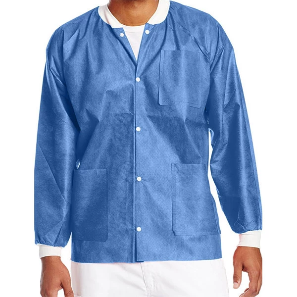 Jacket dental RMH3 azul grande, 10/unid. Largo hasta la cadera, no estéril con tejido de punto.