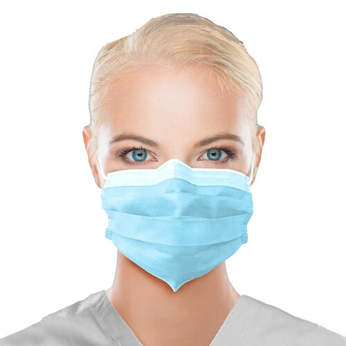 Mascarilla Uniguard Fluidbloq ASTM Nivel 3 con orejeras, 4 capas, AZUL, 50 unidades por paquete. Con soporte para nariz y mentón.